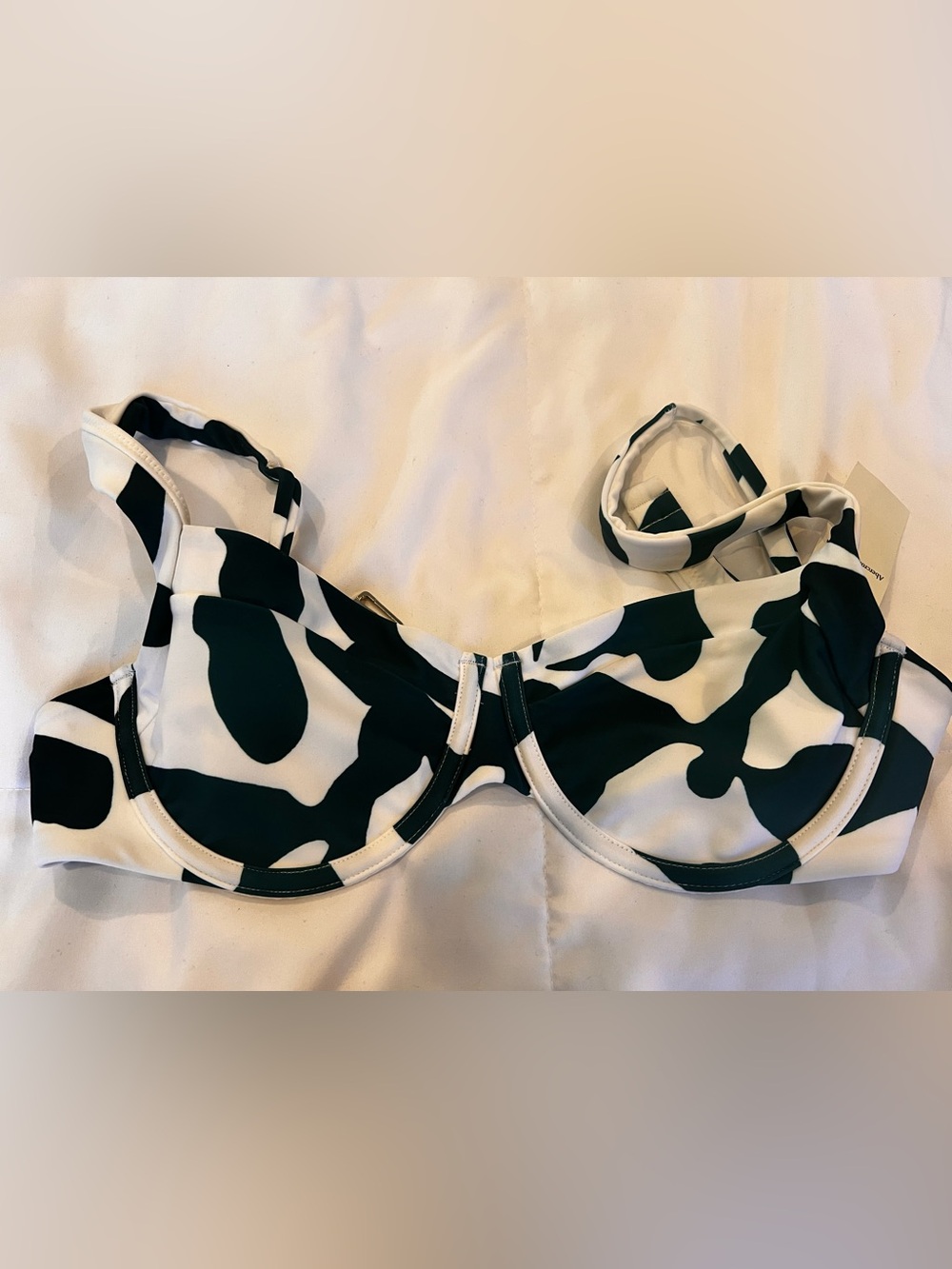 Dark Green & White Cow Print Underwire Bikini Top